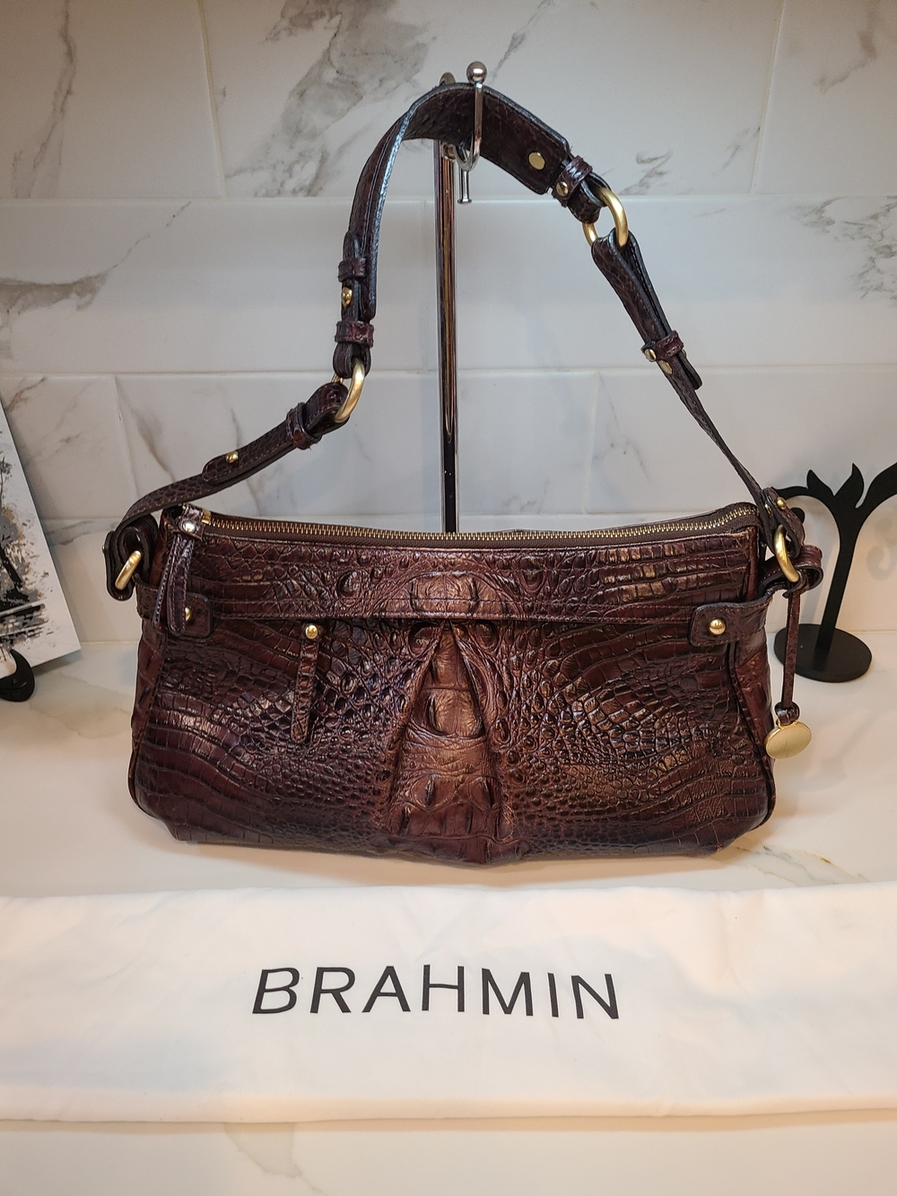 Brahmin East West Shoulder Bag in Cocoa Melbourne Vintage